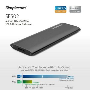 Simplecom SE502 M.2 B Key SATA to USB 3.0 External SSD Enclosure