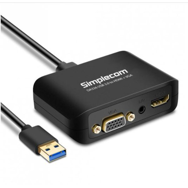 Simplecom DA326 USB 3.0 to HDMI + VGA Video Adapter with 3.5mm Audio