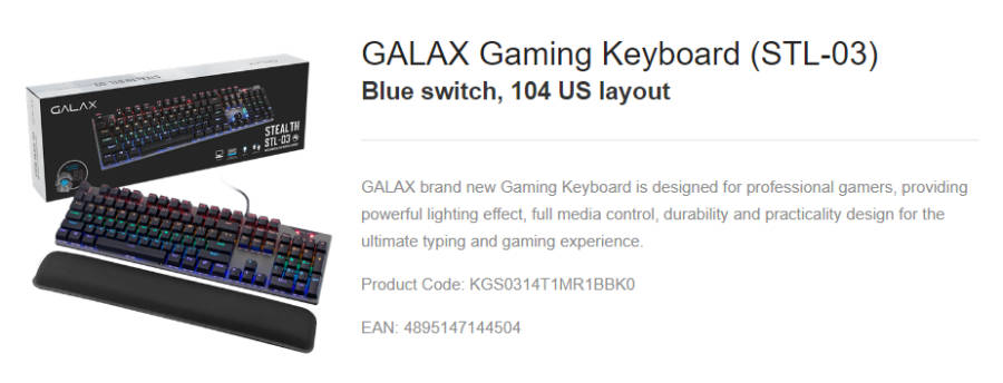 Galax Gaming Keyboard Specs