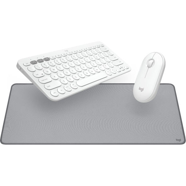 Logitech K380 Multi Device Bluetooth Keyboard & M350 Pebble Mouse Bundle - Off White