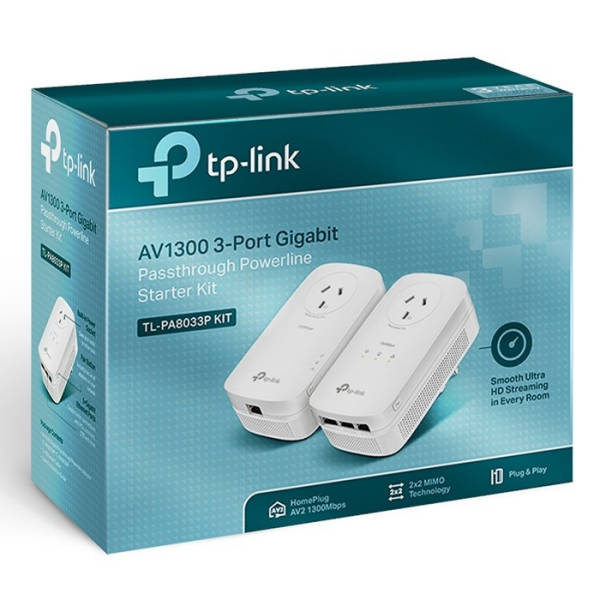 TP-Link AV1300 3-Port Gigabit Passthrough Powerline Starter Kit