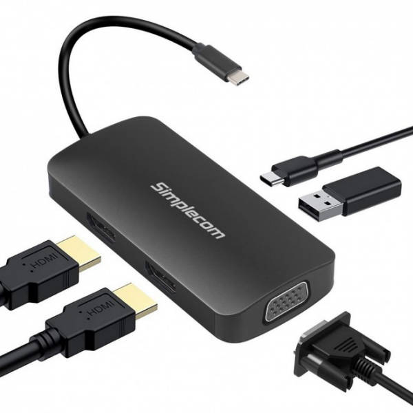 Simplecom DA450 5-in-1 USB-C Multiport Adapter MST Hub with VGA and Dual HDMI