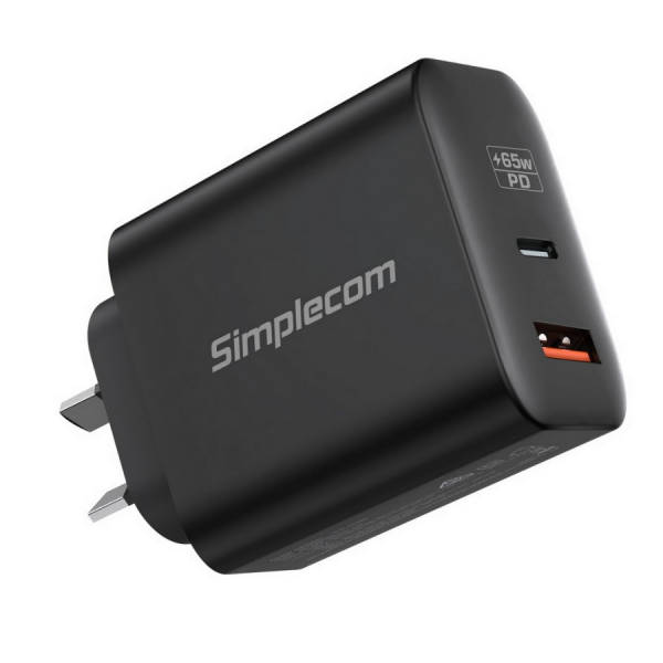 Simplecom CU265 Dual Port PD 65W Fast Charger USB-C & USB-A for Phone Laptop