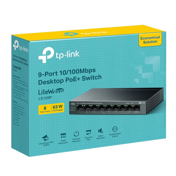 TP-Link LS109P 9-Port 10 100Mbps Desktop Switch with 8-Port PoE+