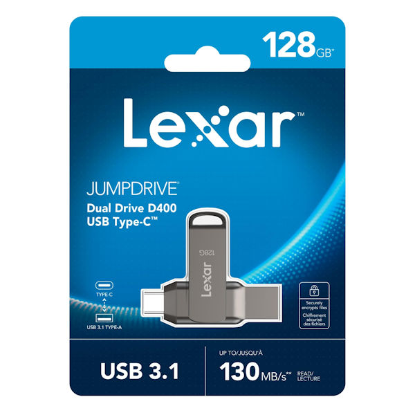 Lexar JumpDrive D400 128GB USB 3.1 & Type-C Dual Flash Drive