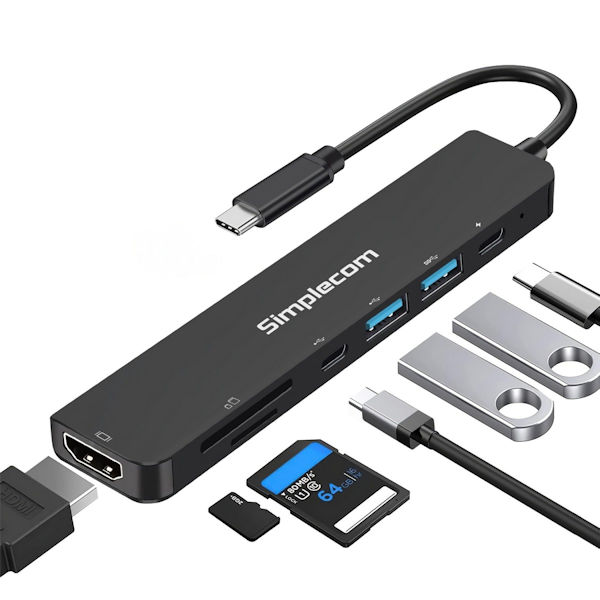 Simplecom CH547 USB-C 7-in-1 Multiport Adapter USB Hub HDMI Card Reader
