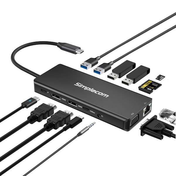 Simplecom CHN613 USB-C 13-in-1 Multiport Docking Station Dual HDMI + VGA Triple Display