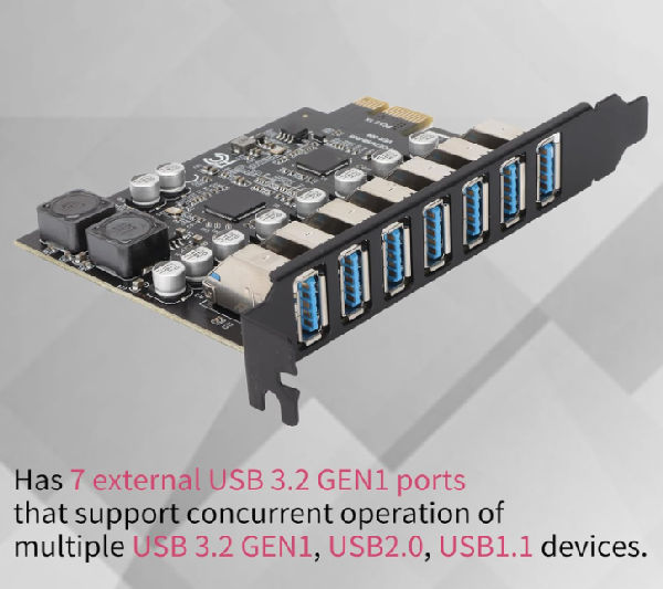 PCIe to USB 3.2 GEN1 7 Port Expansion Card