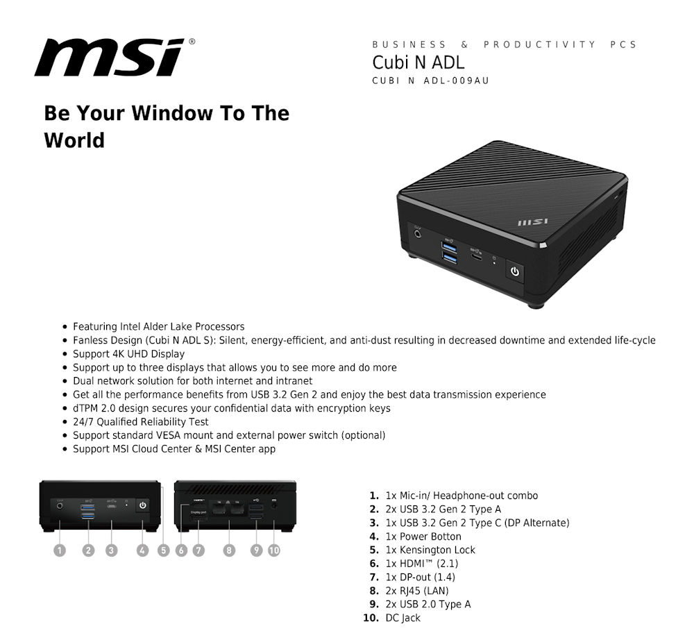 MSI Cubi Essential Mini PC Specs