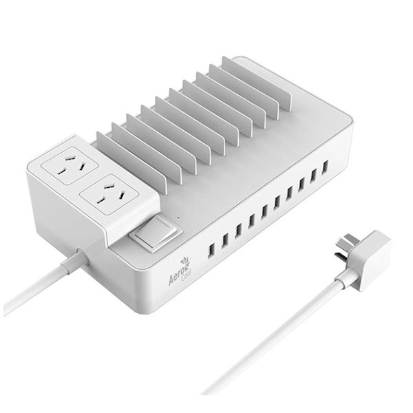 Aerocool White Charging Station Dual AC and 10 USB Port