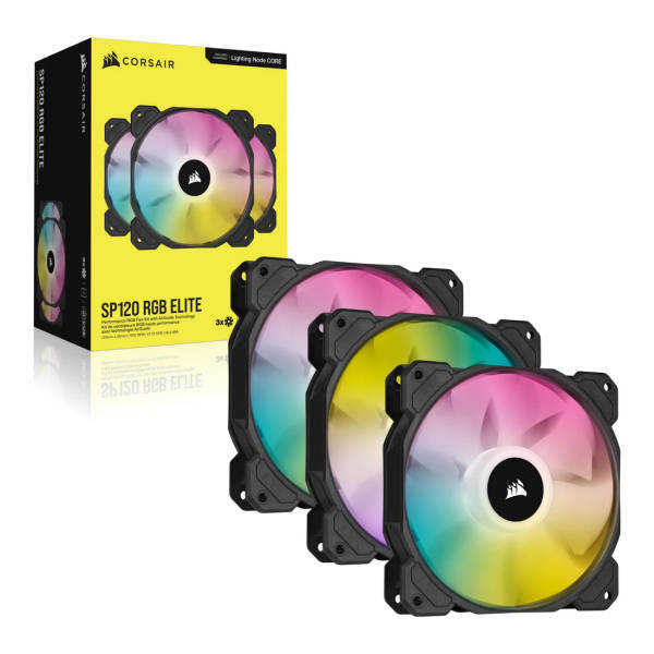 Corsair iCUE SP120 RGB ELITE 120mm PWM Case Fan - 3 Pack with Lighting Node CORE