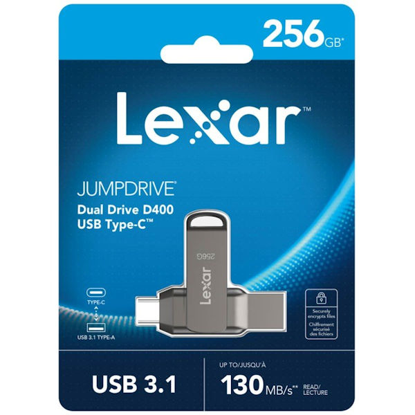 Lexar JumpDrive D400 256GB USB 3.1 & Type-C Dual Flash Drive