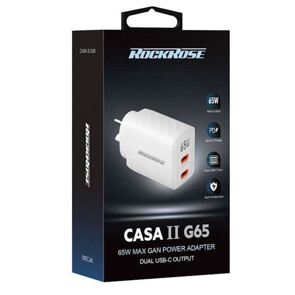 Rockrose Casa II G65 65W Dual USB-C Port Power Adapter