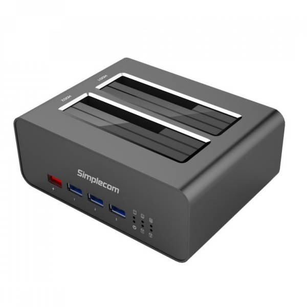 Simplecom SD352 USB 3.0 Dual SATA Aluminium Dock with 3-Port Hub + 1 Port 2.1A USB Charger