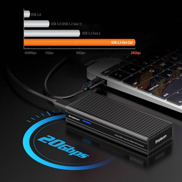 Simplecom SE528 NVMe M.2 SSD to USB 3.2 Gen 2x2 USB-C Enclosure 20Gbps
