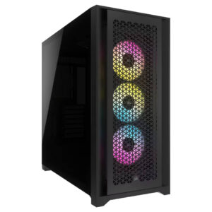 Includes three AF120 RGB ELITE PWM fans and an iCUE Lighting Node PRO controller for full software-based RGB synchronization.