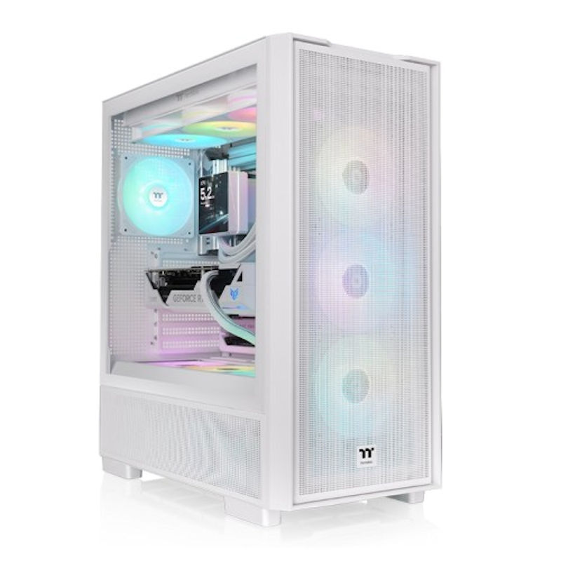 S380 TG ARGB Snow Mid Tower Chassis is an ATX case that comes with a SF360 ARGB PWM Reverse Fan on the PSU Cover and a SF120 ARGB PWM fan at rear pre-installed.