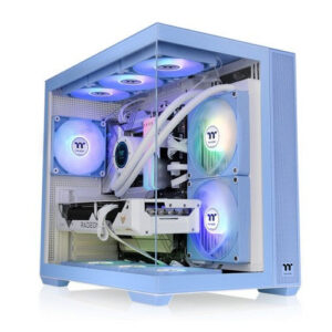The Thermaltake View 380 TG ARGB Hydrangea Blue Edition is a mid-tower chassis that features a unique dual-chamber layout and a panoramic "fish tank" design. It is optimized for both standard and hidden-connector motherboards.