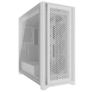 A massive, perforated steel front panel provides maximum air intake to keep high-TDP components cool.