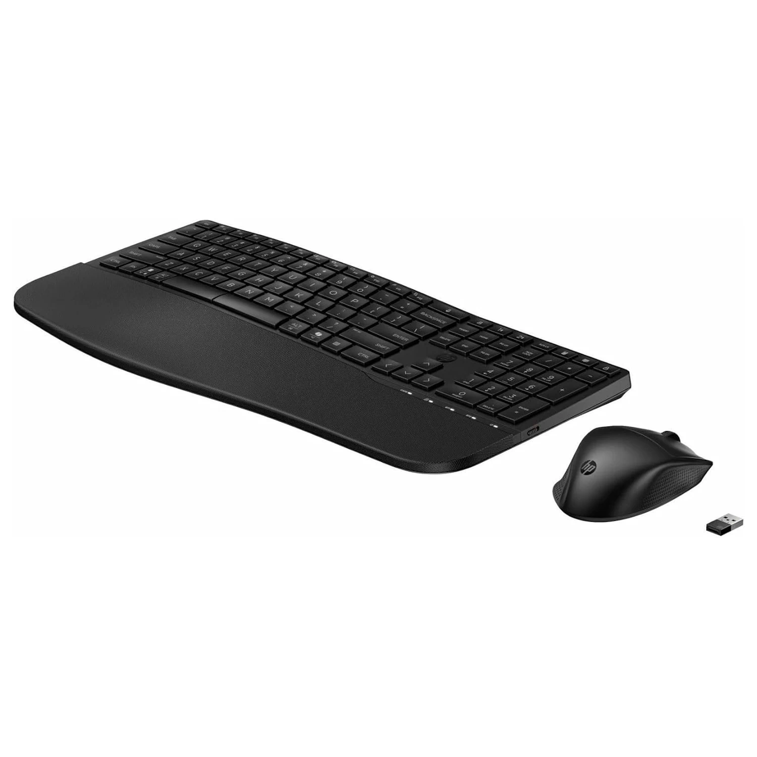 Wave-style keyboard with three adjustable typing angles and a built-in cushioned palm rest to promote a neutral wrist position