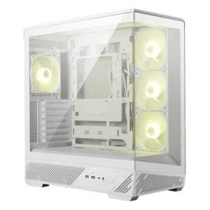 The pillarless glass design provides an unobstructed wide-angle view of your components and lighting effects.